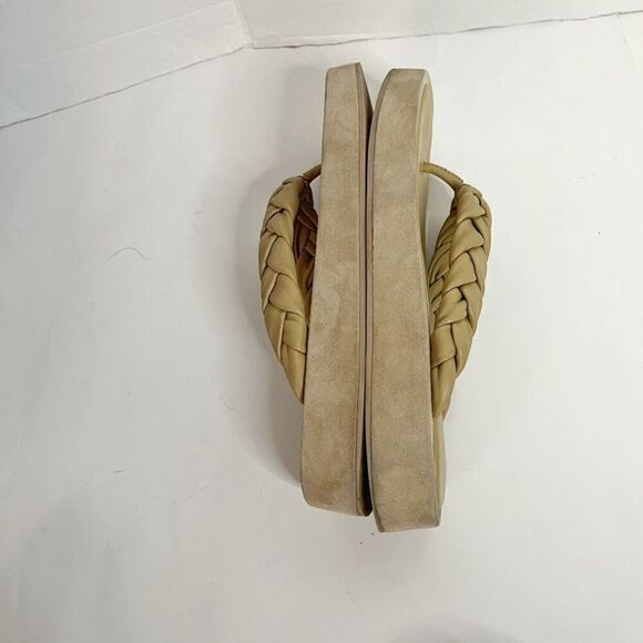 Vince Nita Braided Leather Square Toe Platform Fit Flop Thong Strap Sandals - Picture 4 of 12